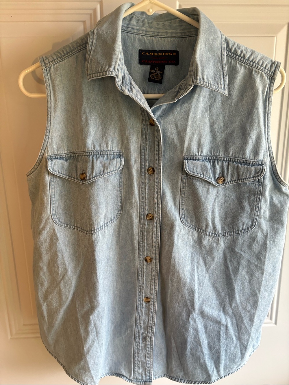 Sleeveless Vintage Denim Shirt in Light Blue